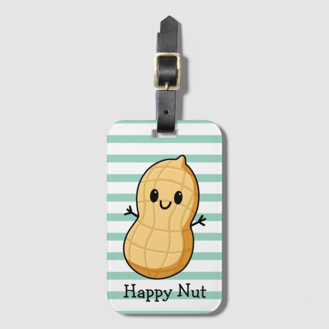 Étiquette À Bagage Joyeux caricature de cacahuète Kawaii - Nut souria (Devant Vertical)