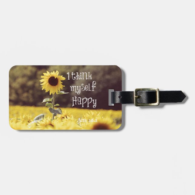 Étiquette À Bagage Joyeux couplet de la Bible avec des tournesols (Devant horizontal)