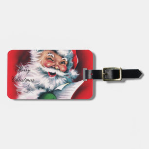 Étiquette À Bagage Joyeux Noël, vintage, rétro, Père Noël, heureux Sa