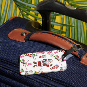 Étiquette À Bagage Joyeux Père Noël & Noël Floral Rose