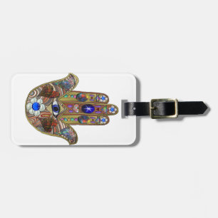 Étiquette À Bagage Judaica Hamsa Coeurs Fleurs Opal Art Imprimer