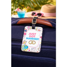 Just Married Honeymoon Luggage Tag Custom Name