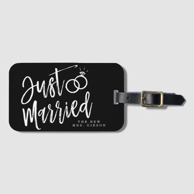Étiquette À Bagage Juste manuscrit marié | personnalisé (Devant Horizontal)