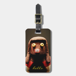Étiquette À Bagage Kachina Doll Face Photo Hello Script Bold Cute
