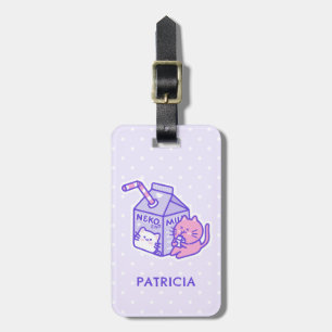 Étiquette À Bagage Kawaii Cute Cat avec caricature de boîte de lait