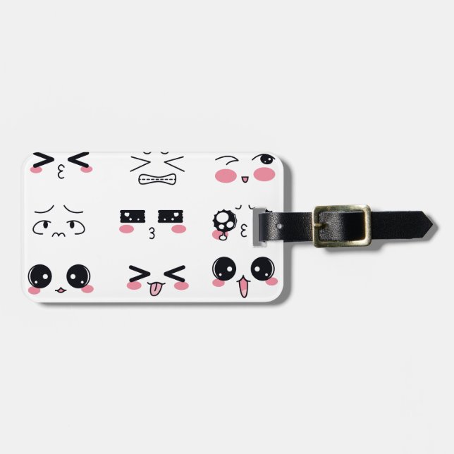 Étiquette À Bagage kawaii kaomoji (Devant horizontal)