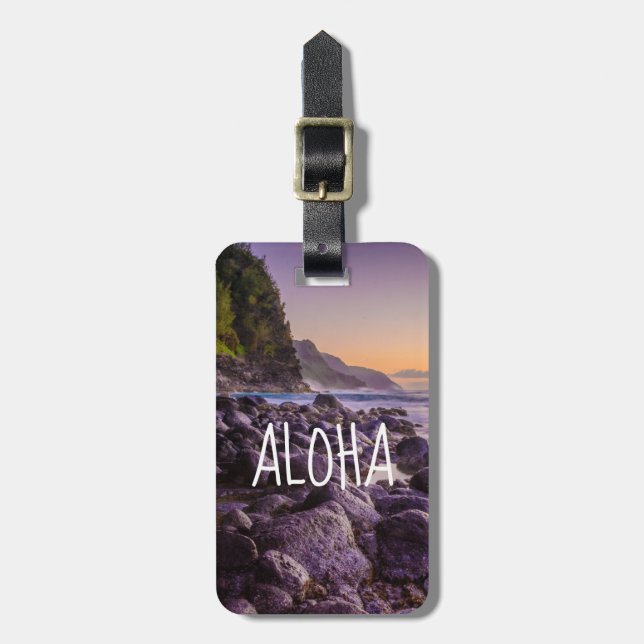 Étiquette À Bagage Ke’e Beach at Sunrise, Kauai, Hawaii Aloha (Devant Vertical)