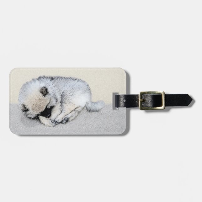Étiquette À Bagage Keeshond Sleeping Puppy Peinture Chien Art origina (Devant horizontal)