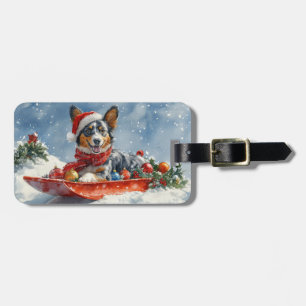 Étiquette À Bagage Kelpie australienne dans Sledge laissez-le neiger