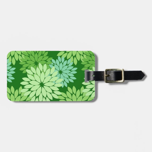 Étiquette À Bagage Kimono floral moderne Impression, Vert citron (Devant horizontal)