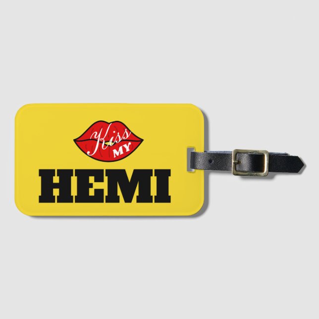 Étiquette À Bagage Kiss My Hemi Power Jaune Veste Challenger (Devant Horizontal)