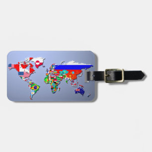 Étiquette À Bagage La carte du monde avec leurs drapeaux