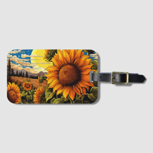 Étiquette À Bagage La ferme aux tournesols, un champ de soleil