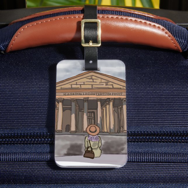 Étiquette À Bagage La fille est assise devant le Panthéon à Rome. (Insitu Rectoal 2)