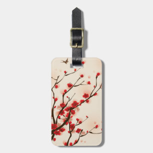 Étiquette À Bagage La floraison de prunes à la peinture asiatique au 
