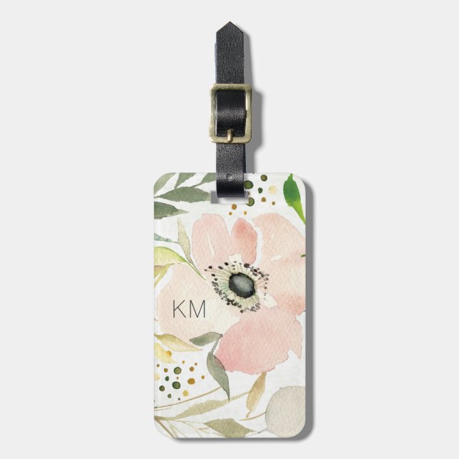 Étiquette À Bagage La joie du motif floral d'aquarelle du blanc | (Devant Vertical)