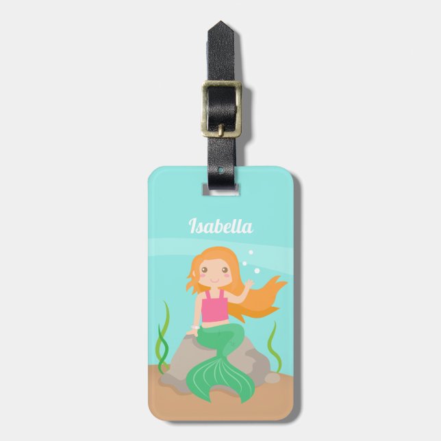 Étiquette À Bagage La mignonne fille de sirènes sous la mer personnal (Devant Vertical)