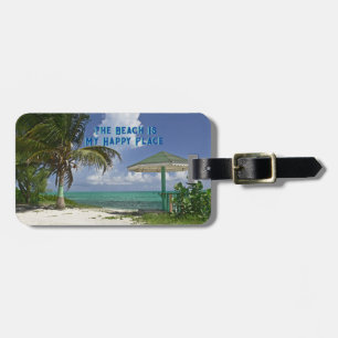 ÉTIQUETTE À BAGAGE LA PLAGE EST MON ENDROIT HEUREUX/ PLAGE SCÈNE
