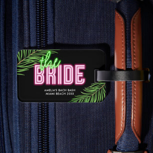 Étiquette À Bagage La plage tropicale rose et verte de la mariée