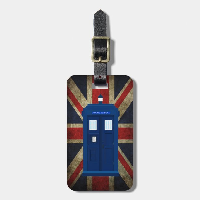 Étiquette À Bagage La police bleue téléphone le drapeau britannique (Devant Vertical)