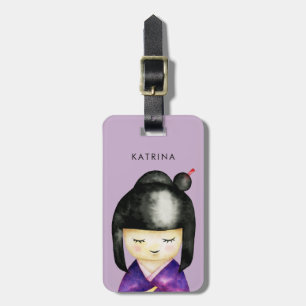Étiquette À Bagage La poupée de Kokeshi de Japonais ajoutent le nom