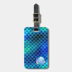 Étiquette À Bagage La sirène perle et mesure le monogramme ID600 bleu