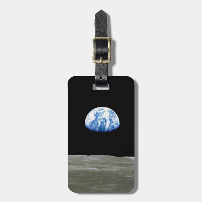 Étiquette À Bagage La Terre de Lune dans l'espace noir (Devant Vertical)