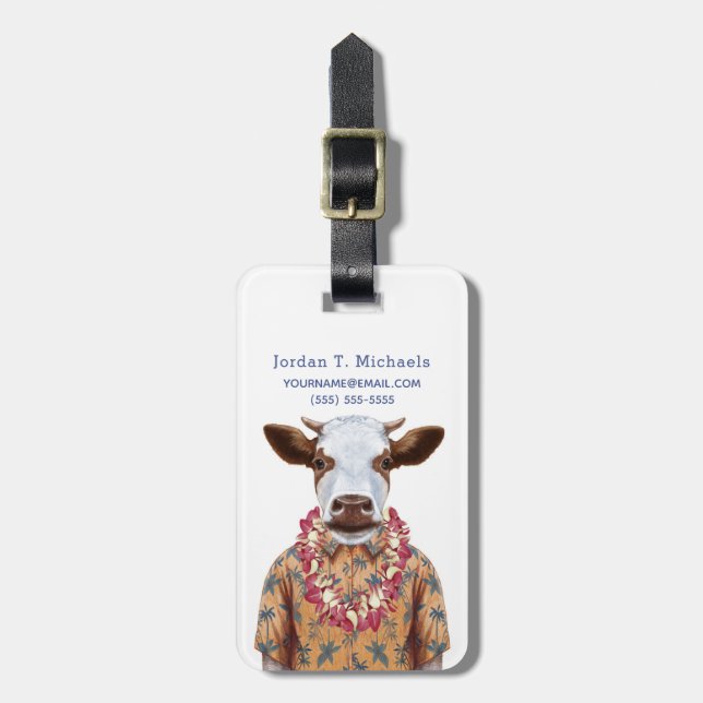Étiquette À Bagage La vache à chemise hawaïenne | ajoutent votre nom (Devant Vertical)