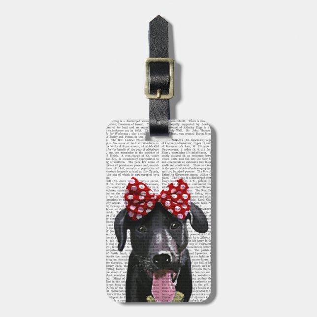 Étiquette À Bagage Labrador Noir Avec Bois Rouge Sur La Tête (Devant Vertical)