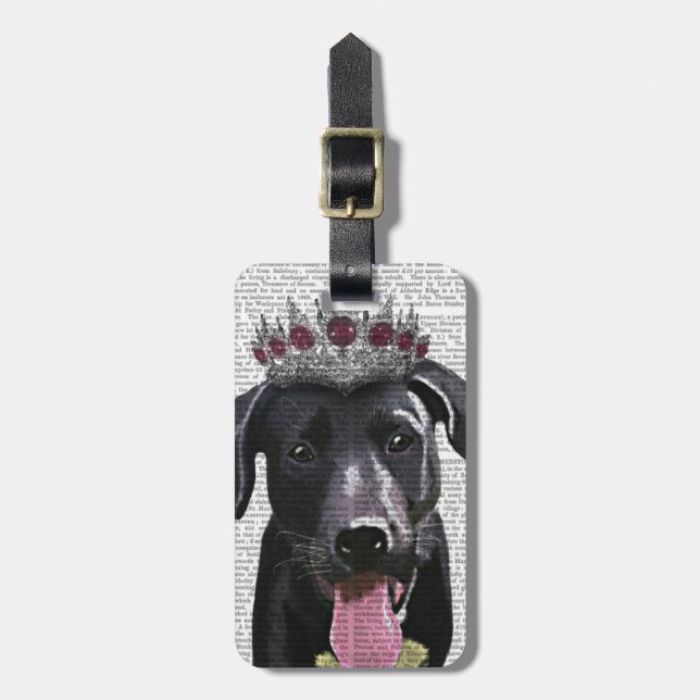 Étiquette À Bagage Labrador Noir Avec Tiara (Devant Vertical)