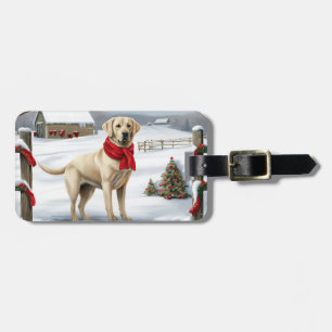 Étiquette À Bagage Labrador Retriever Dog in Snow Christmas