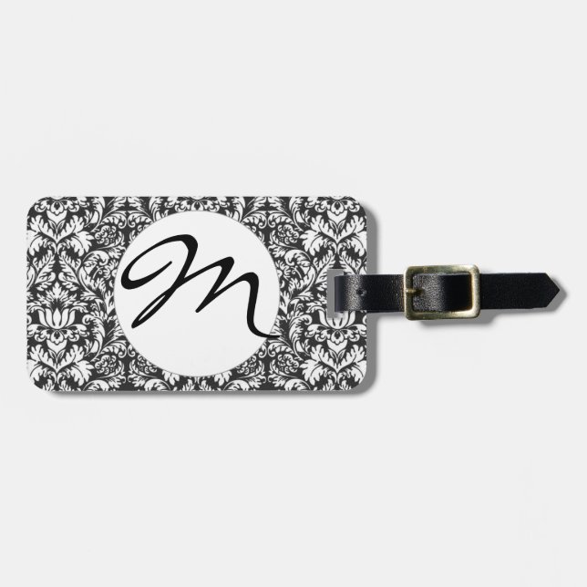 Étiquette À Bagage Lace noir blanc Damas Brocade (Devant horizontal)