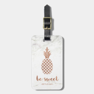 Étiquette À Bagage L'ananas de rose rose sur le marbre blanc   soit