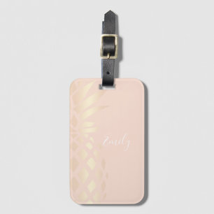 Étiquette À Bagage L'ananas rose d'or de joli en cuivre et rougissent