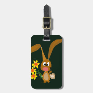 Étiquette À Bagage Lapin Artsy drôle tenant des fleurs de jonquille