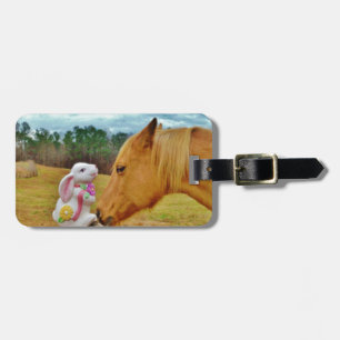 Étiquette À Bagage Lapin blanc et Cheval jaune