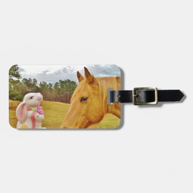Étiquette À Bagage Lapin blanc et Cheval jaune (Devant horizontal)
