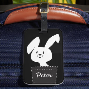 Étiquette À Bagage Lapin de dessin animé Kawaii noir et blanc moderne
