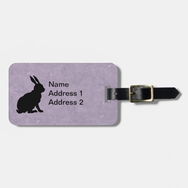 Étiquette À Bagage Lapin noir Silhouette Lapin de Pâques Violet (Devant horizontal)