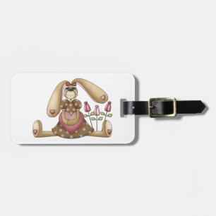 Étiquette À Bagage Lapin Rempli de Style Primitive avec des Cœurs Ros