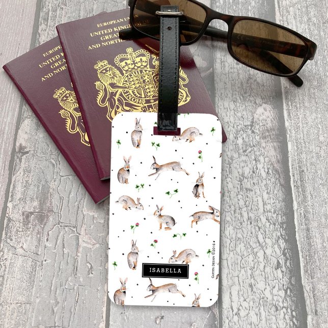 Étiquette À Bagage Lapins et trèfle | Vacances | Balise de bagage (Rabbits and Clover | Travel vacation | Luggage Tag)