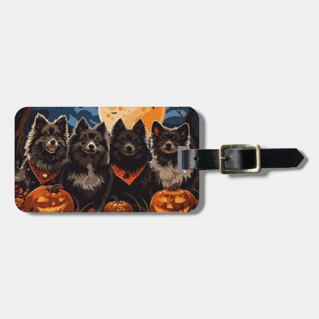Étiquette À Bagage Lapphund finlandais Halloween Éffrayant (Devant horizontal)