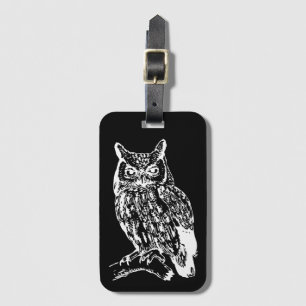 Étiquette À Bagage L'art de la Chouette noire et blanche