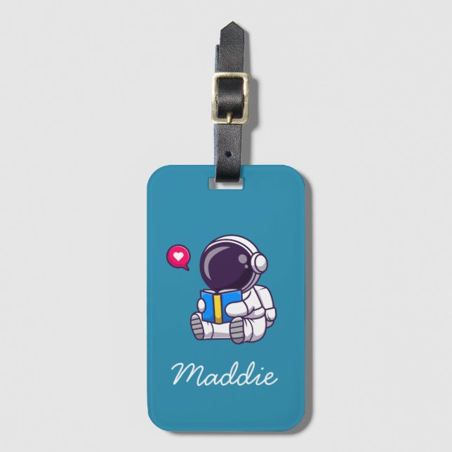 Étiquette À Bagage L'astronaute lit le livre enfants mignons (Devant Vertical)