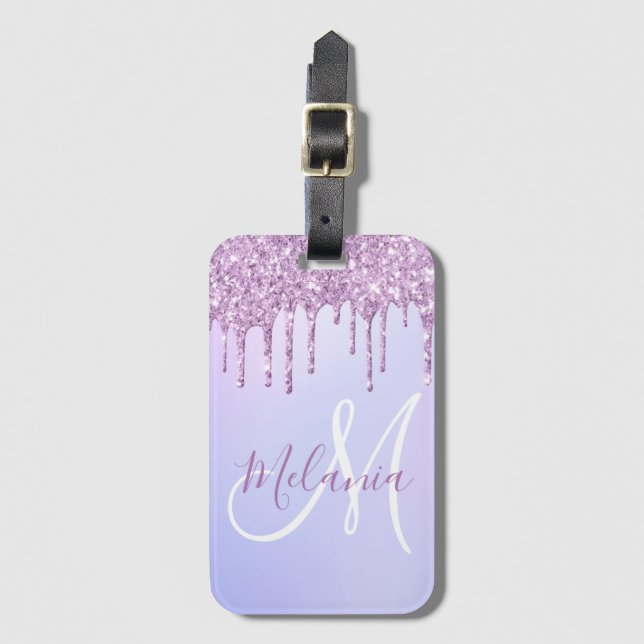 Étiquette À Bagage Lavande à goutte violette métallique personnalisée (Devant Vertical)