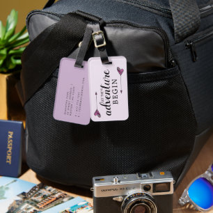 Étiquette À Bagage L'Aventure Commence Flèche Cœur Violet