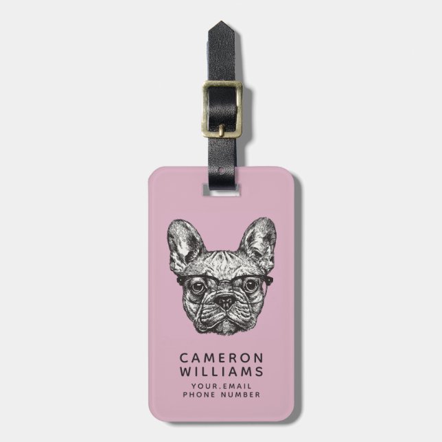 Étiquette À Bagage Le bouledogue de hippie | ajoutent votre nom (Devant Vertical)