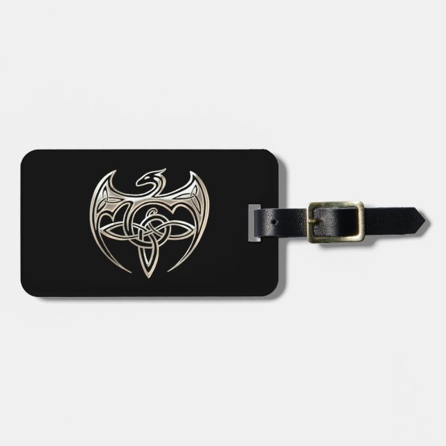 Étiquette À Bagage Le Celtic Trine de dragon argenté et noir noue (Devant horizontal)