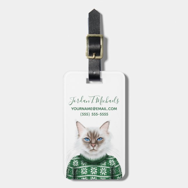 Étiquette À Bagage Le chandail | de chat de Kitty ajoutent votre nom (Devant Vertical)
