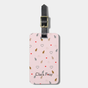 Étiquette À Bagage Le chat et le coeur girly mignons modèlent le rose